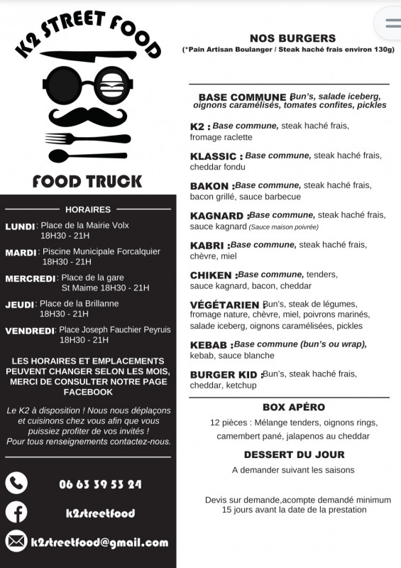 Menu - © Dr K2 Street Food Menu