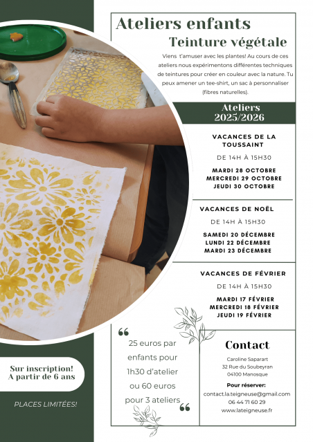Atelier teinture végétale enfants vacances de la Toussaint