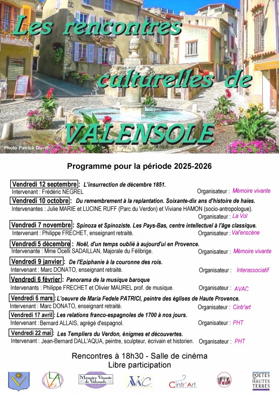 Les rencontres culturelles de Valensole : période 2025-2026_Valensole