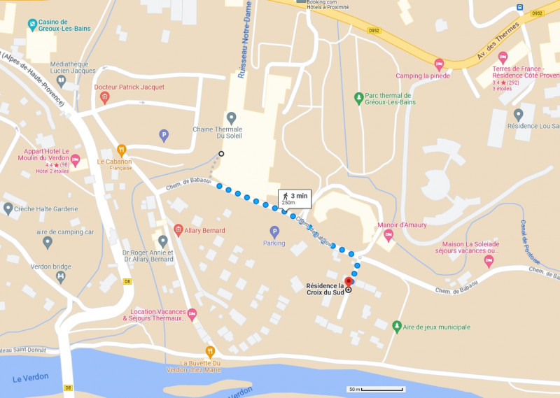 Trajet du studio aux Thermes