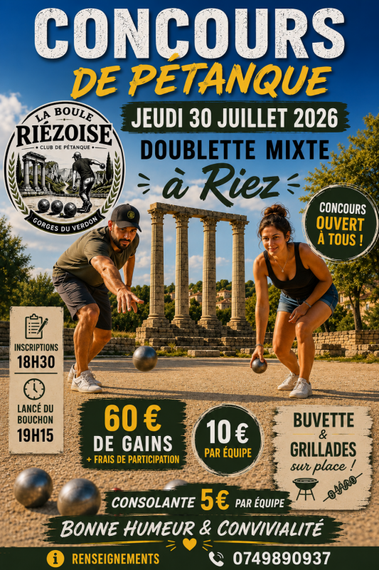 Affiche la boule riézoise pour le 30 juillet 2026