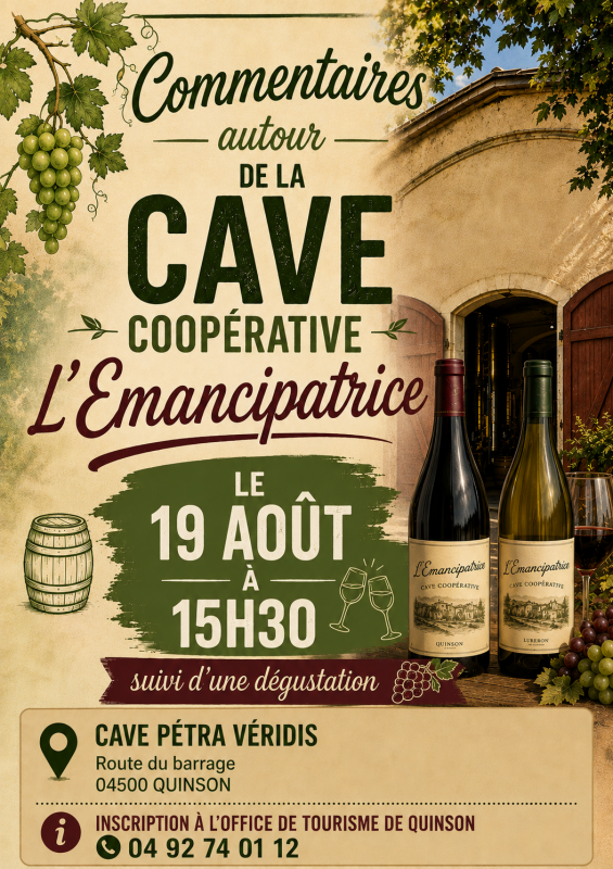 Commentaires autour de la Cave coopérative l'Émancipatrice_Quinson - © DR-OTC Pays de Manosque Commentaires autour de la Cave coopérative l'Émancipatrice_Quinson